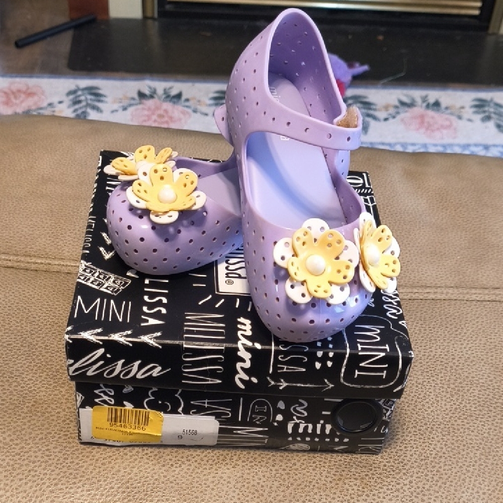 Mini Melissa Lavender Dress Shoes with Yellow Floral Accents